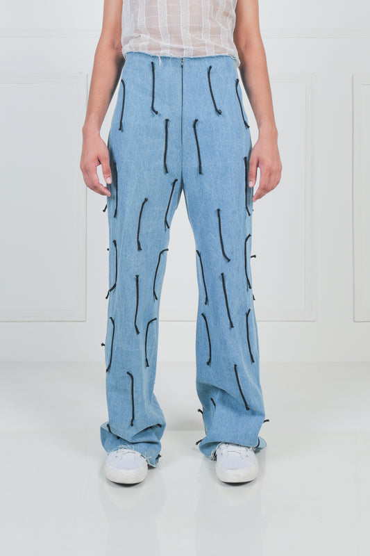 Denim Pants with String Details