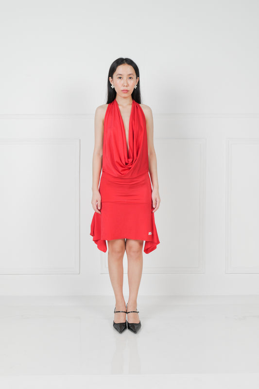 Red Cowl Neck Dress